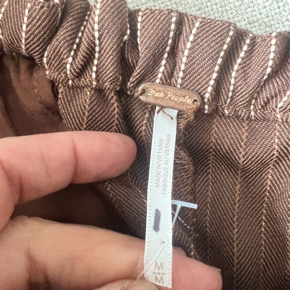 Free People Chocolate Striped Tyler Menswear tailored wide leg Trousers - Picture 15 of 15